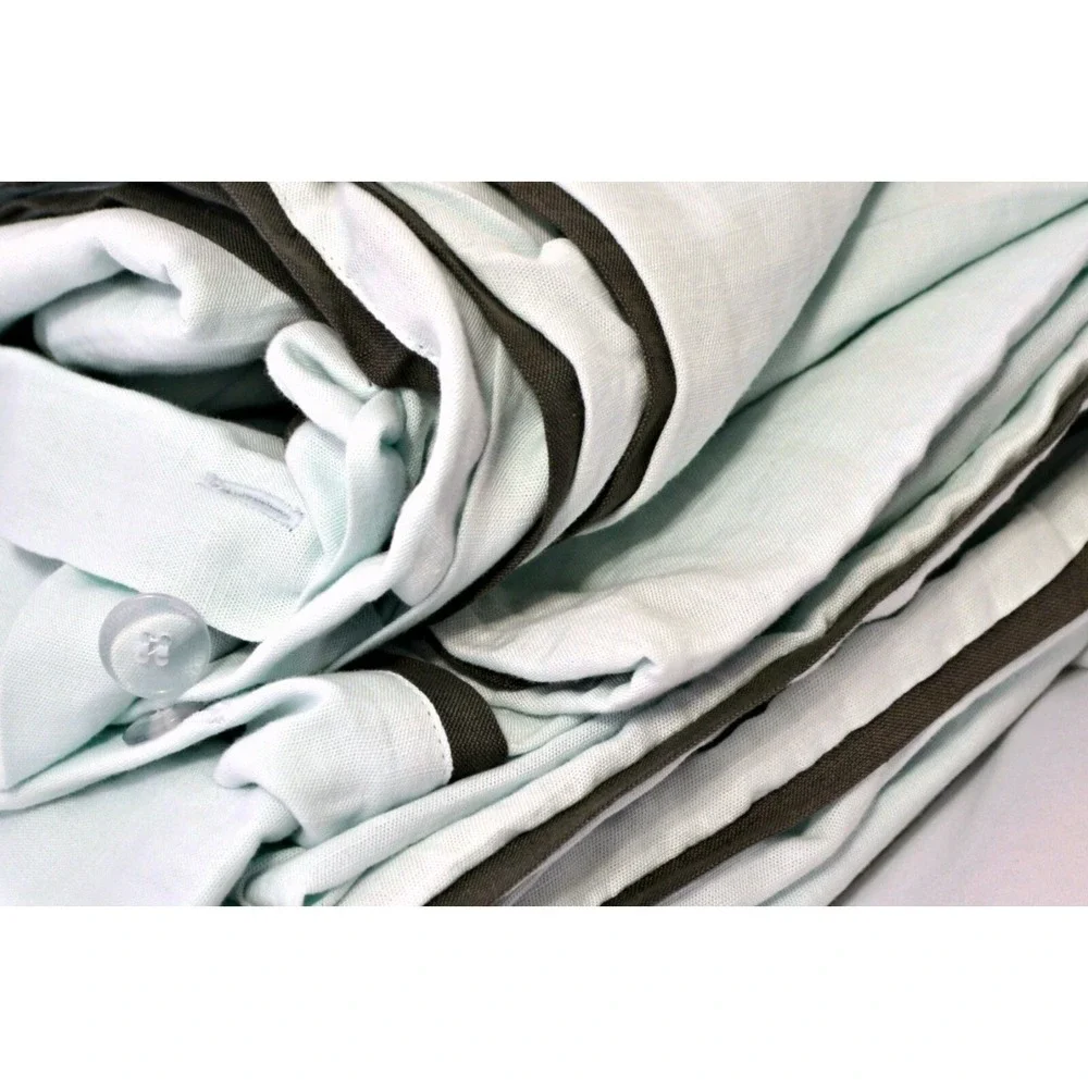 West Elm linen cotton blend‎ ice blue slate grey trim full/queen duvet cover